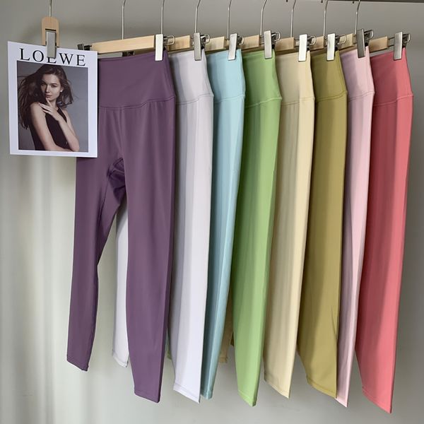 

ll women yoga pants no t-line gym wear leggings soft breathable high waist hip lift elastic nine points fitness sports pants professional hi, White