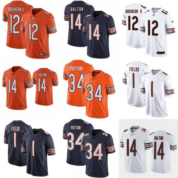 

football jerseys men women chicago''bears''jersey 34 walter payton 1 justin fields 14 andy dalton 12 allen robinson blue, Black;red