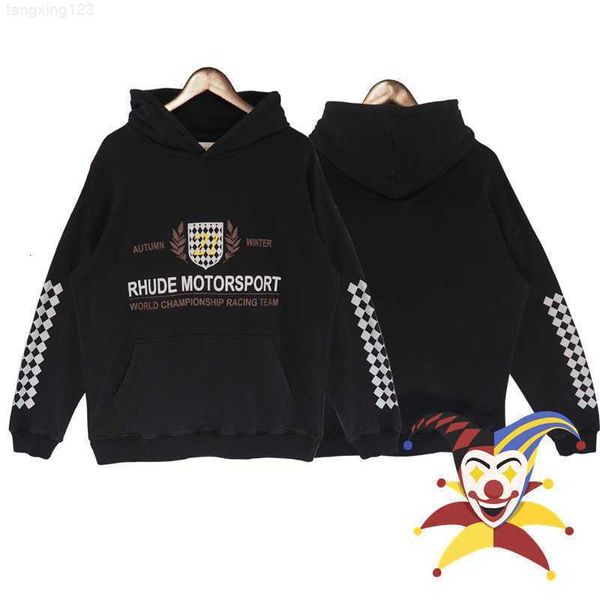 

motorsport rhude hoodie men women black washed vintage oversized pullover