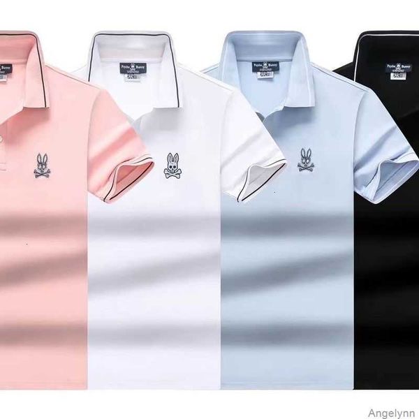 

2023 psycho bunny summer new men's t shirt skull rabbit polo short sleeve cartoon embroidery collar solid fashion brand simple k5t8, White;black