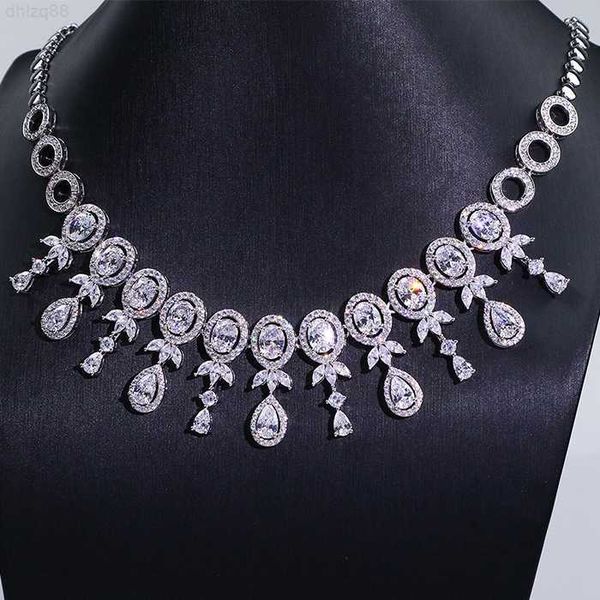 

fashion luxury white stone pendant chain cubic zircon bridal tassel necklace party fine jewelry necklace women, Silver