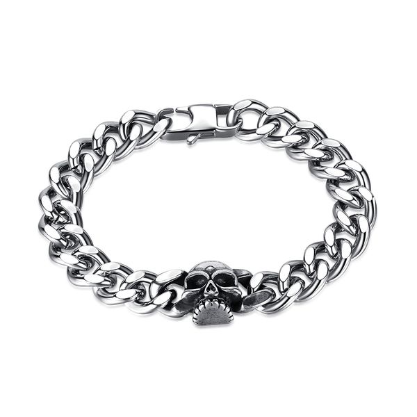 

8mm 8.26inch stainless steel cuban curb link chain bracelet biker skull link jewelry for women mens cool jewelry silver polished n1360, Black