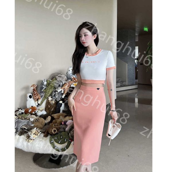 

23ss skirt set women designer clothes brand round neck pure cotton summer new color matching letter print short t-shirt skirt suit womens cl, White