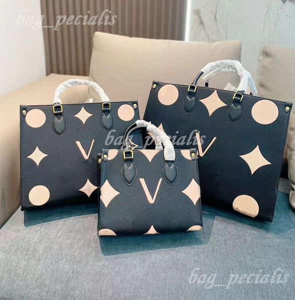 

designer tote bag genuine leather letter embossing flower monograms on the go handbag purse crossbody shopping bag 3 sizes bag_pecialis mult
