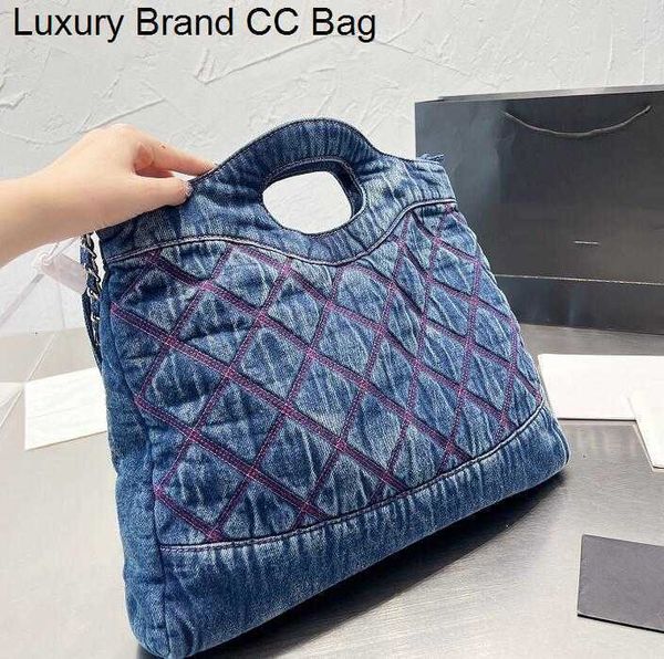 

shoulder bags designer totes denim shopping bag blue black cc embroidered distressed fashion soft canvas bag quilted plaid silver metal chai