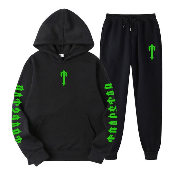

tracksuit brand printed sportswear men's solid color warm two piece loose fit couple hoodie sweatshirt and pants set, Gray