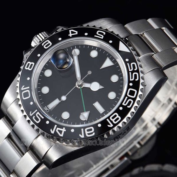 

mens watch designer watches movement luxury automatic watches ceramic ring size 40mm double time zone sapphire glass luminous full black dia, Slivery;golden