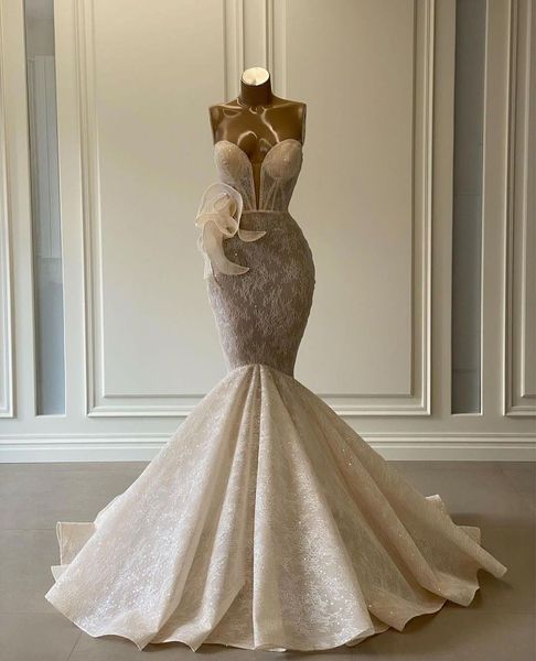 

elegant mermaid prom dresses sleeveless deep v neck strapless appliques sequins beaded 3d lace holloq floor length evening dress bridal gown, Black