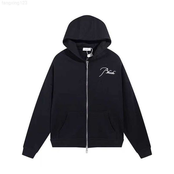 

2023 mens sweater rhude designer hoodie letter-printed long-sleeved street holiday casual couple's same clothing, Black