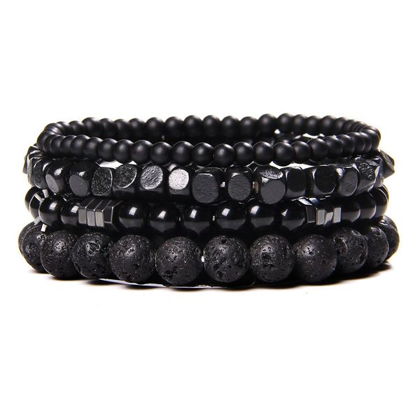 

chain fashion natural stone beads men bracelet multilayer black lava onyx charm punk bangles women jewelry couples gift 230508