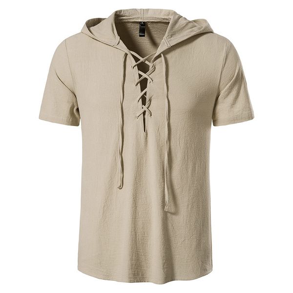 

men s t shirts hooded short sleeved t shirt v neck summer cotton linen led casual male breathable 230508, White;black