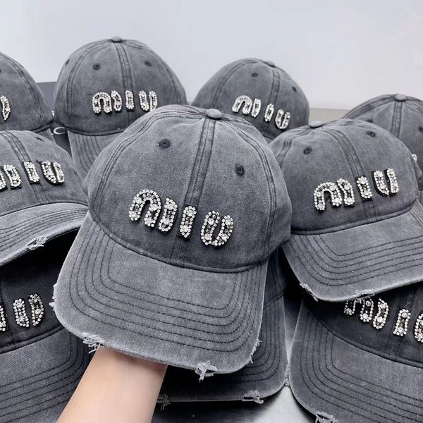 

baseball cap men's and women's summer miu letter smoked gray small hat showing face, Blue;gray