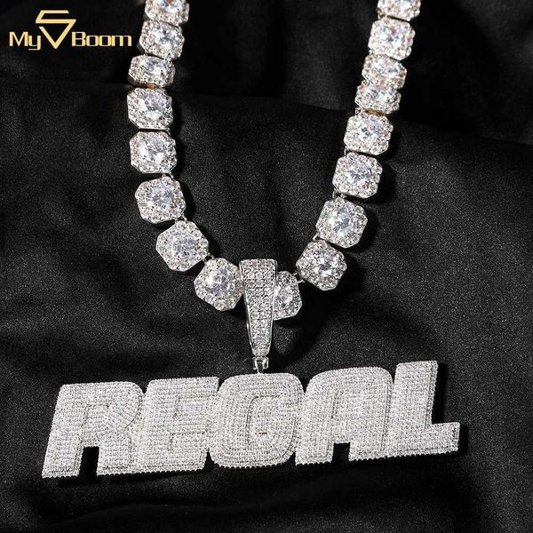 

hip hop bling cz diamond 18k gold plated custom jewelry fashion trendy full-diamond letter pendant chain cuban link necklace, Silver