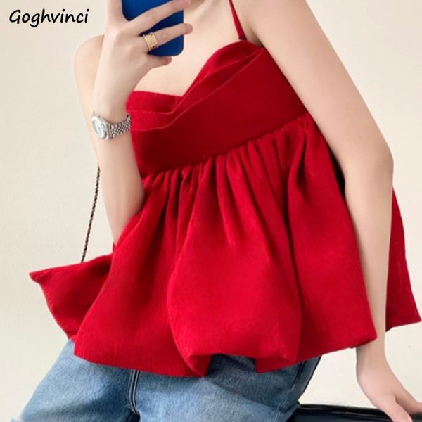 

camisoles tanks red vintage camisole women leisure summer simple ruffles designed chic sweet party streetwear cropped fashion sleeveless 23, Black;white
