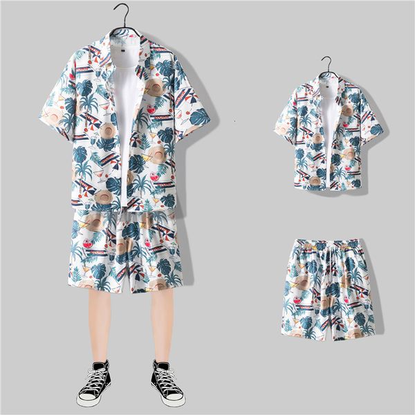 

men s tracksuits men hawaiian shirts pants set casual shirt lapel chest pocket short sleeve colorful element lemon pattern print button up, Gray