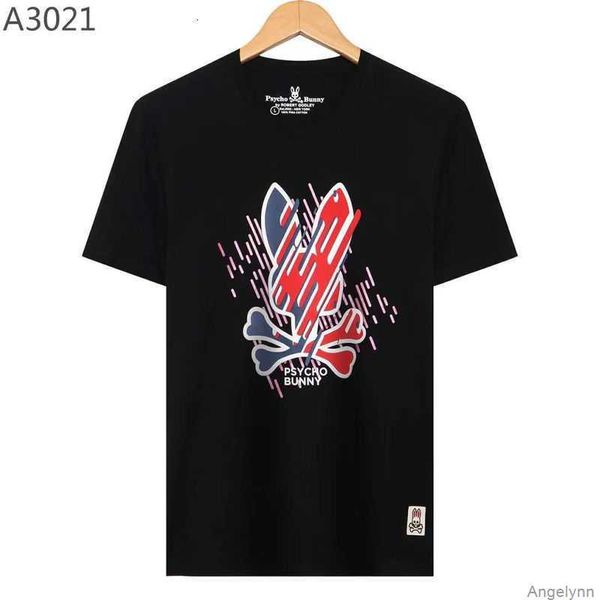 

23 new psycho bunny tshirt skeleton rabbit flocking printing cartoon embroidery pattern short sleeve fashion brand casual men and women a5ax, White;black