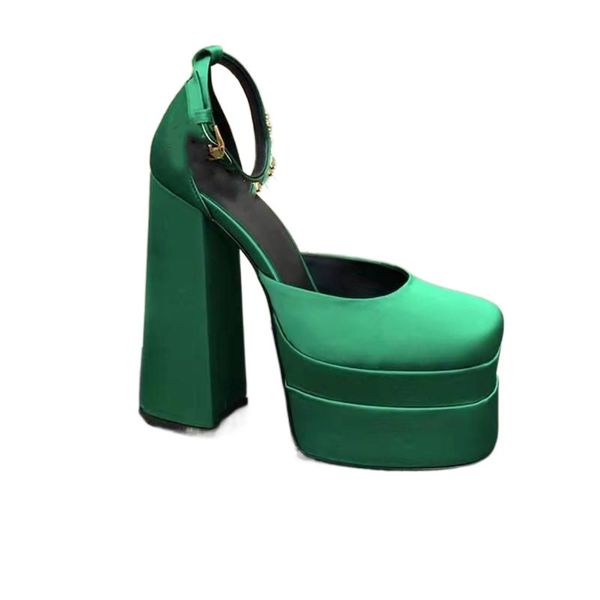 

designer sandals platform high heels woman pumps rhinestone satin sandal chunky heel ladies party wedding sandals famous designer shoes wome, Black