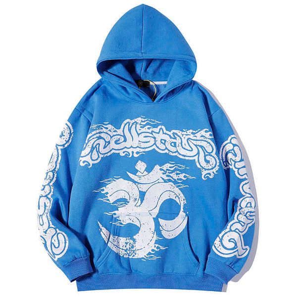 

high street hellstar fleece mens hooded hoodies harajuku stranger things oversize loose sweatshirts hip hop hoody h1009 1 zckz, Black