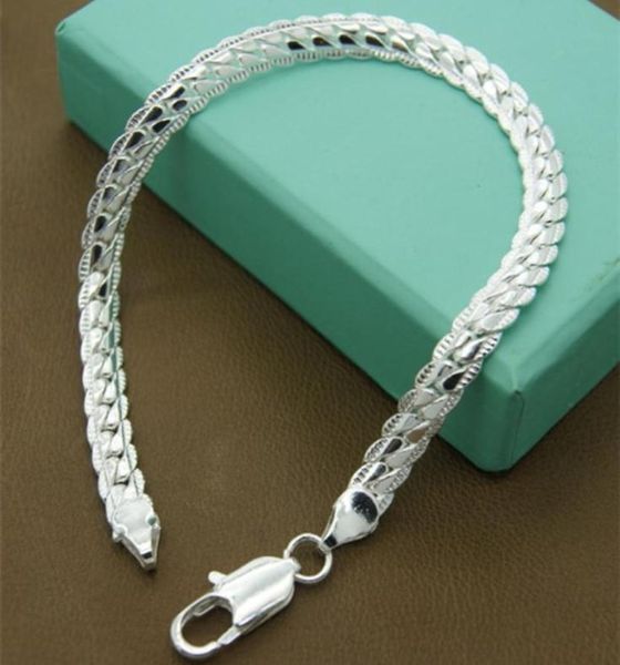 

fashion sterling silver bracelet mm flat snake chain lobster clasp collares for women men gift2888683, Black