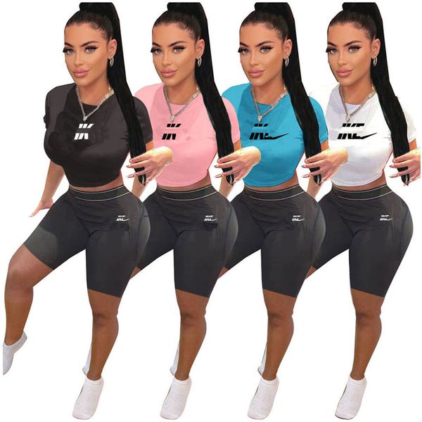 

2023 designer brand women's tracksuits summer y2k casual joggers sports suit letters pritn t-shirt elastic shorts 2 pieces sets outifit, Gray