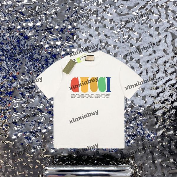 

xinxinbuy men designer tee t shirt 23ss rainbow letter paris print short sleeve cotton women white black xs-2xl, Black;brown