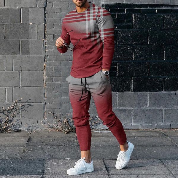 

men's tracksuits men tracksuit spring oversized set print long sleeved t-shirttrousers jogger sportswear casual streetwear 2 piece suit, Gray
