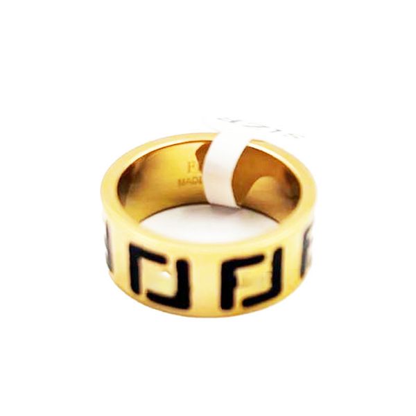 

Luxury Designer F Ring Black Enamel Gold Silver Rose Stainless Steel Letter Rings Women Men Jewelry Lady Party Gifts