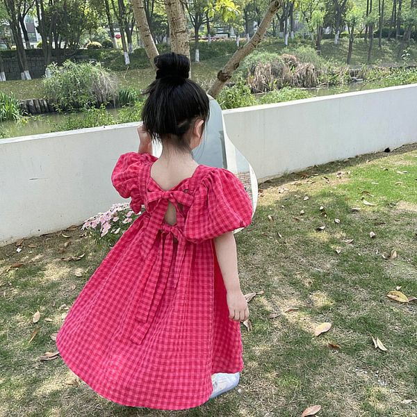 

girl s dresses summer girls puff sleeve plaid kids for party princess children clothes flower girl 230508, Red;yellow