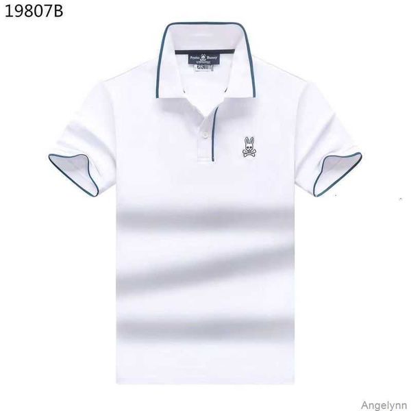 

23 summer new psycho t shirt cartoon skull rabbit embroidered polo collar solid bunny trendy men's short sleeve 55f3, White;black
