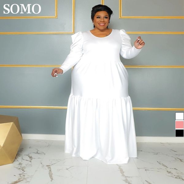 

plus size dresses somo 5xl size for women 2023 chic sleeve casual solid color crew neck summer dress maxi long wholesale drop 230506, Black