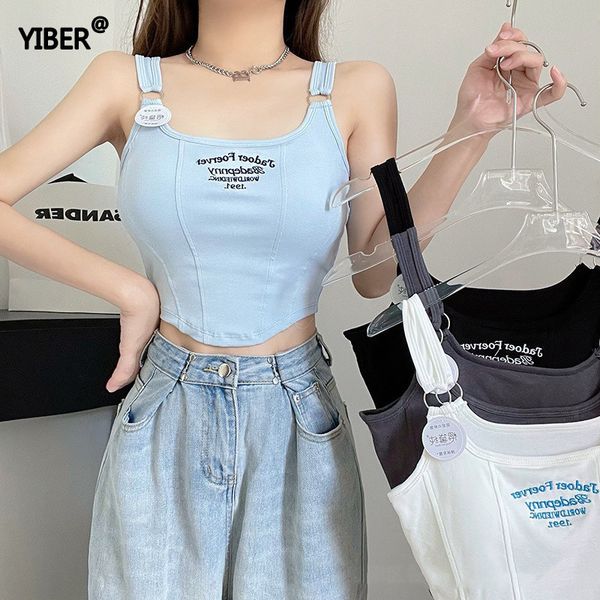 

camisoles tanks women sleeveless crop tank s vest letters y2k solid color short womens tshirt camisole with bra pad 230508, Black;white