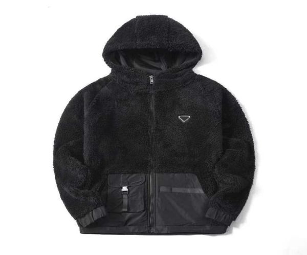 

luxury designer prad mens sweatshirts hooded sweater plush thick black blue loose pullover couple fashion busines