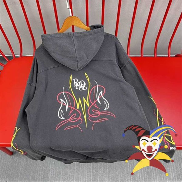 

lines butterfly rhude hoodie men women washed black vintage pullover oversize sweatshirts