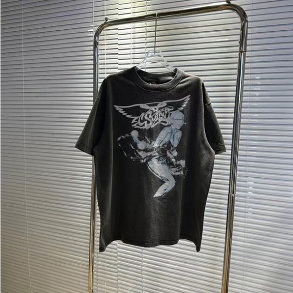 

2023ss men women t shirt washed vintage casual oversized tees, Black;brown