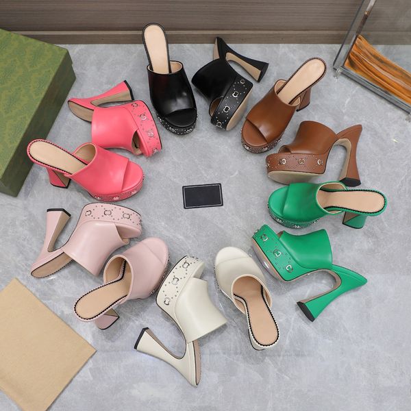 

leather heeled sandals open round toe logo stamp at leather footbed covered platform midsole with triangle designer factory footwear with bo, Black