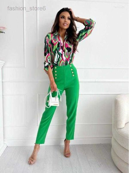 

women's blouses gpbd 2023 long sleeve single breasted lapel casual lady shirt fashion printed street style women, White