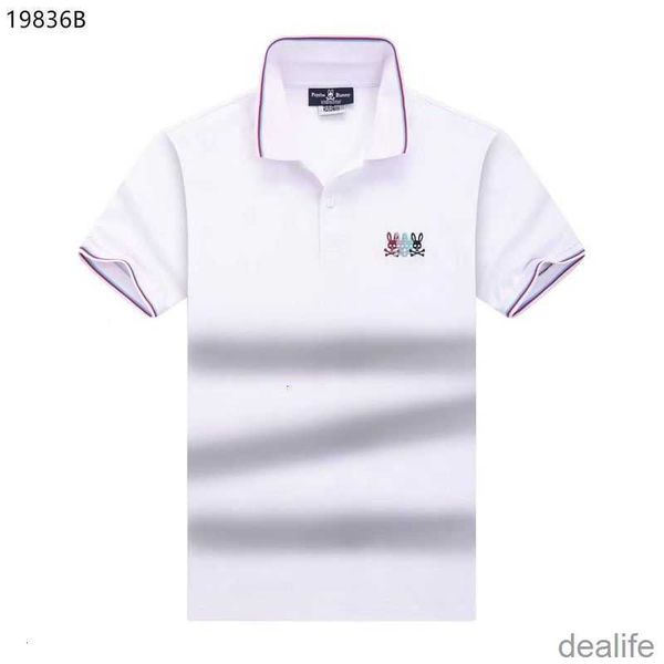 

23 summer new psycho bunny cartoon skeleton rabbit rib embroidery polo solid color versatile fashion men's business short sleeve 95au, White;black