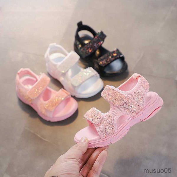 

sandals sandals little girls baby summer white pink sequin princess sandals for kids girls glitter beach sandals shoes new years z230707, Black;red