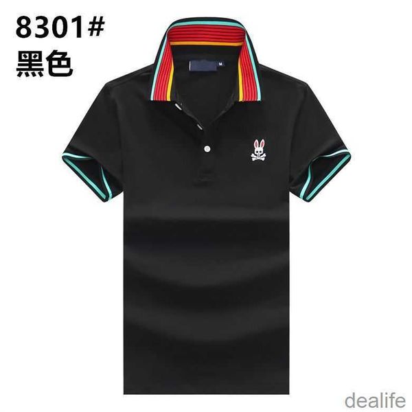 

psycho bunny polo shirt men's short sleeve t-shirt 2023 summer fashion solid collar skull rabbit half plus size business nxzg, White;black