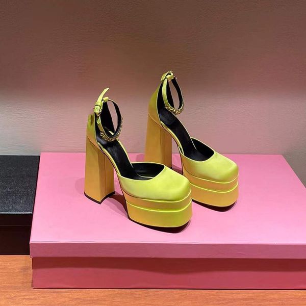 

platform high heels designer sandals woman pumps rhinestone satin sandal chunky heel shoes ladies party wedding with box, Black