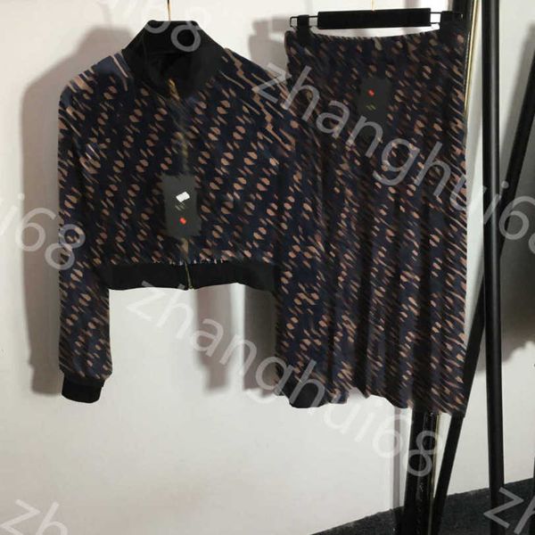 

23ss women designer clothes skirt set brand double f letter stand collar long sleeve zipper coat high waist pleated half skirt suit womens c, White