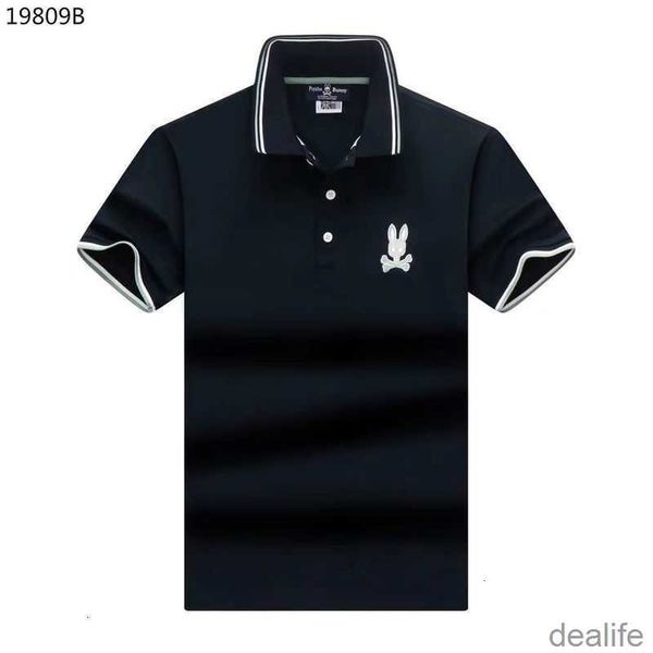 

psycho bunny tshirt 2023 summer and autumn skull rabbit embroidered business shirt pearl cotton men's fashion polo rib edge w1jj, White;black