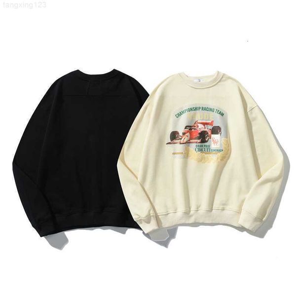 

american high street fashion brand rhude high-definition racing car printing pullover round neck sweater for men and women couples hooded, Black