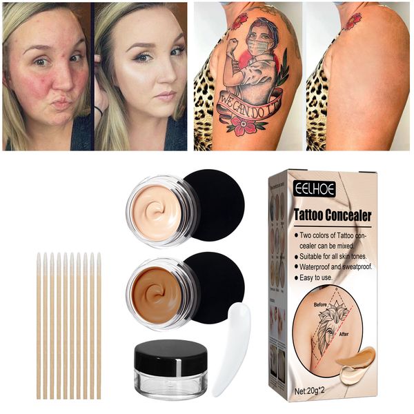 

waterproof tattoo cover up concealer set tattoos scar covering up makeup cream and applicators kit for dark spots scars vitiligo professiona
