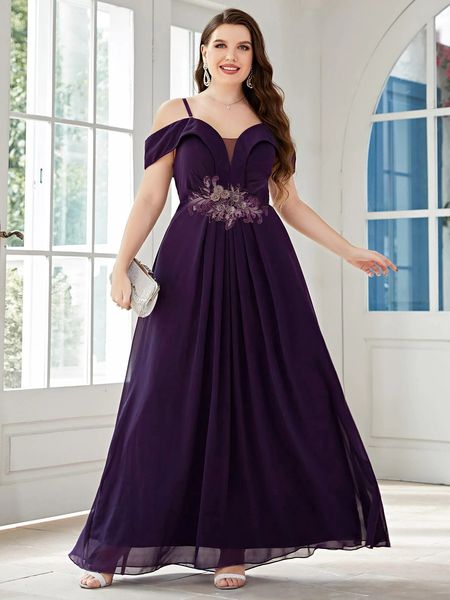 

plus size dresses size women wedding bridesmaid applique elegant halter fashion solid color large female evening 230508, Black