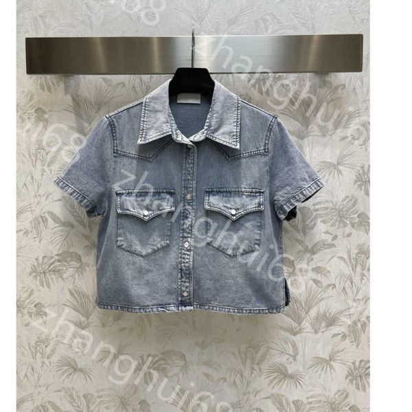 

23ss womens jacket womens designer clothing chest two-pocket tooling wind lapel denim short style short-sleeved shirt jacket women clothes a, Black;brown