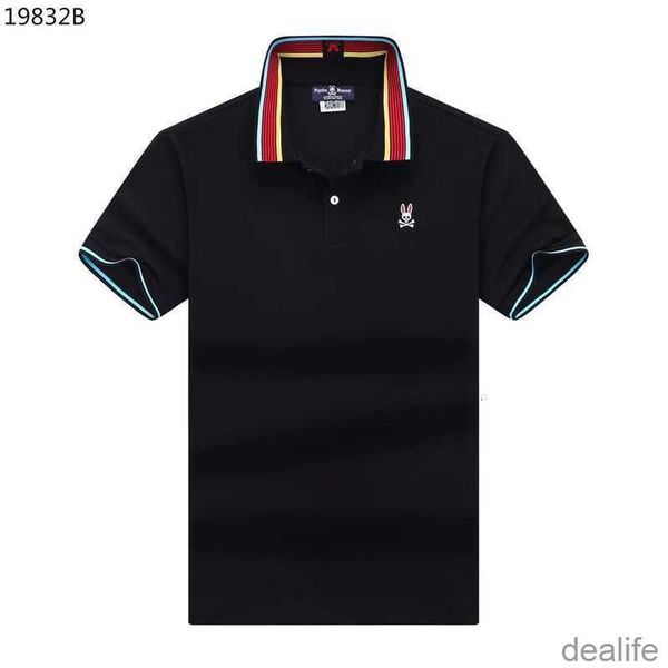 

23 summer and autumn psychbunny bunny t shirt skeleton rabbit embroidered pearl cotton men's trendy polo rib edge f67x, White;black