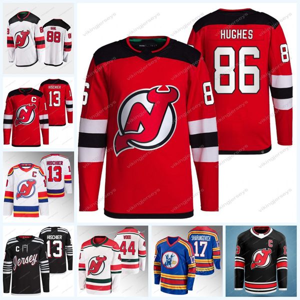 

devils nico hischier jersey jack hughes erik haula miles wood tomas tatar timo meier ondrej palat yegor sharangovich jesper boqvist dawson m, Black;red