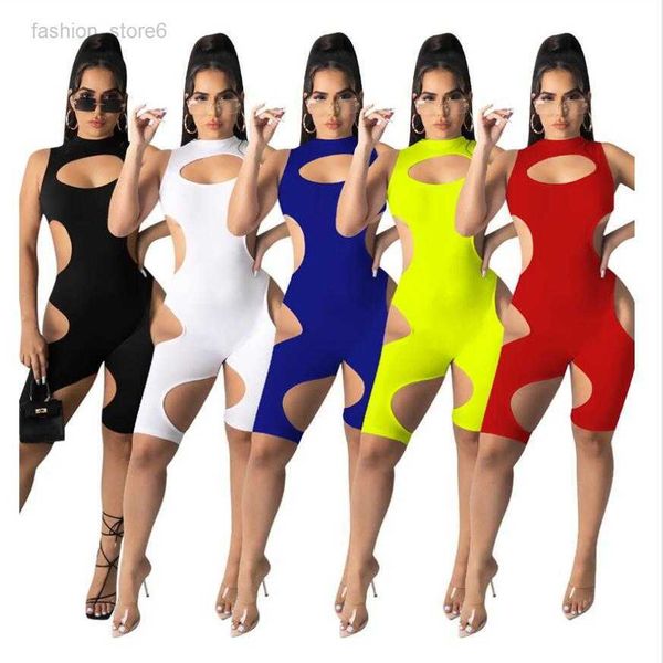 

wholesale jumpsuits summer women rompers sleeveless hollow out playsuits fashion solid skinny bodycon bodysuit night club wear 7073, Black;white