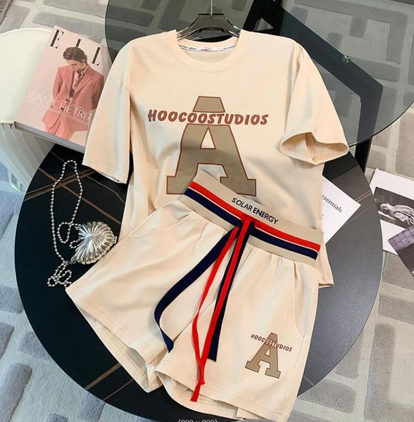 

women's tracksuits 2023 summer new fashion loose round neck cotton short sleeve women's running two piece set, Gray